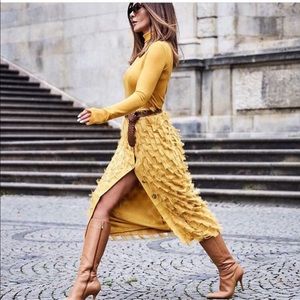 H&M yellow fringed midi skirt
